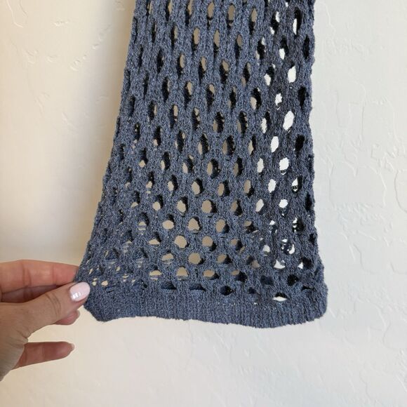 Womens Blue Open Knit Beachy Boho Bell Sleeve Sweater Size L Festival Beach - Picture 2 of 13